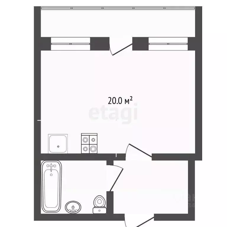 Студия Тюменская область, Тюмень ул. Валентины Трофимовой, 8 (41.0 м) - Фото 1