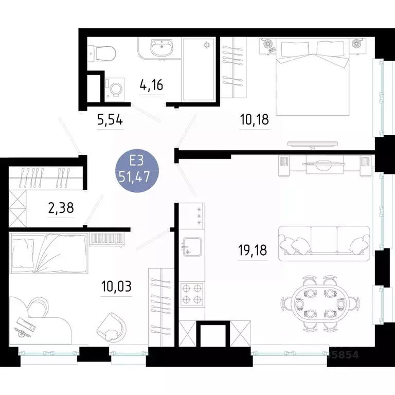 2-к кв. Рязанская область, Рязань 9-10-й кв-л,  (51.47 м) - Фото 0