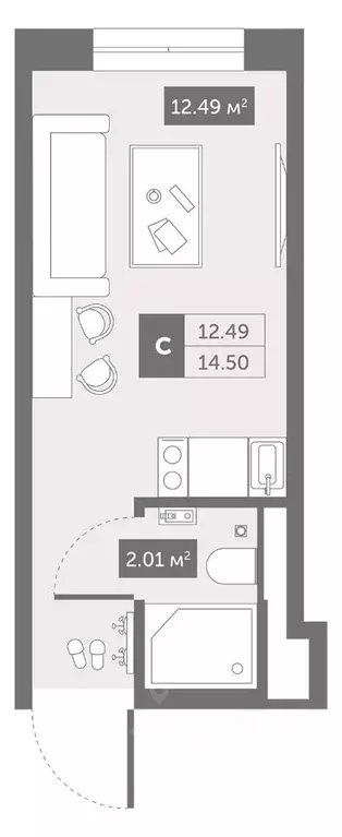 Студия Санкт-Петербург Коломяжский просп., 4 (14.5 м) - Фото 0