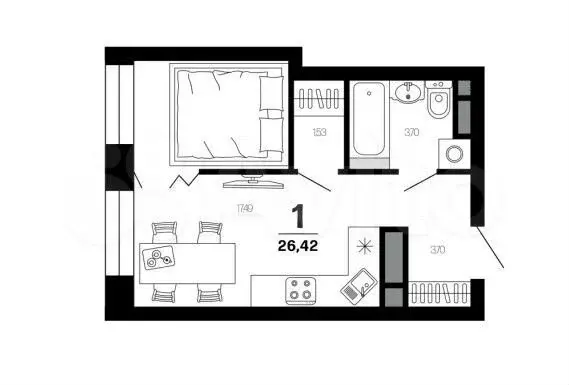 Квартира-студия, 26,4 м, 18/21 эт. - Фото 1