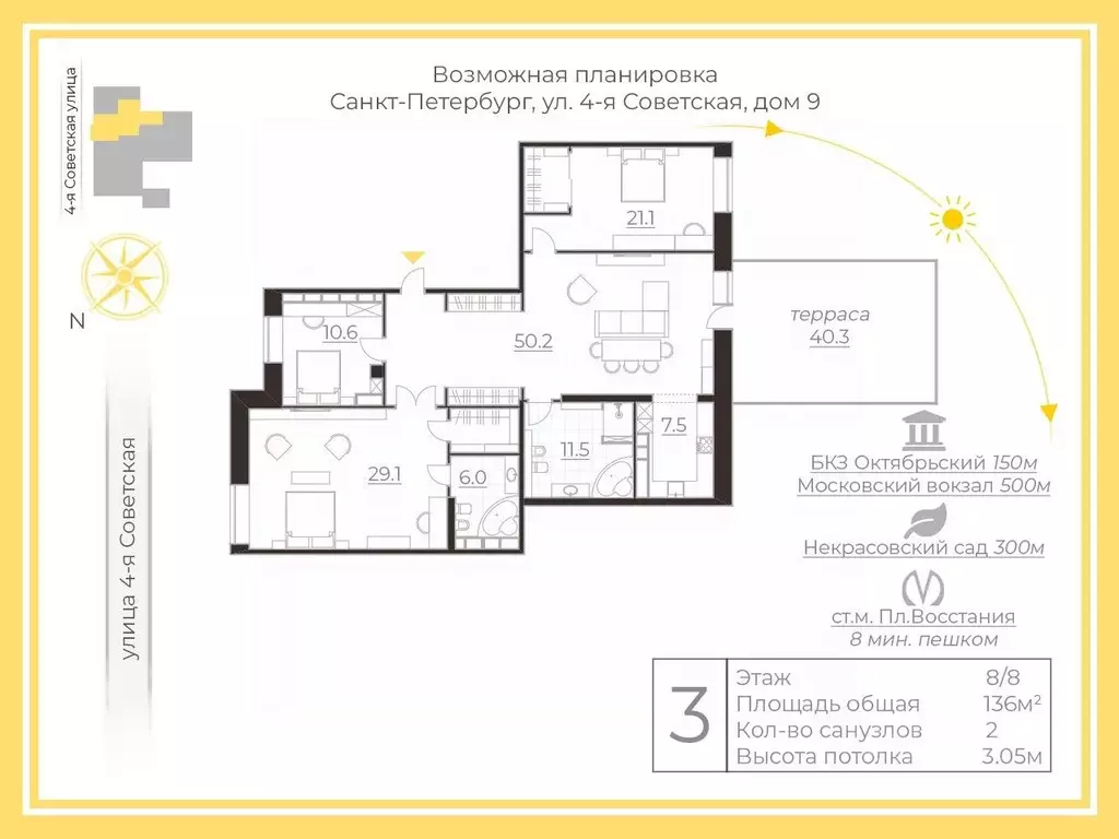 4-к кв. Санкт-Петербург 4-я Советская ул., 9 (136.0 м) - Фото 1