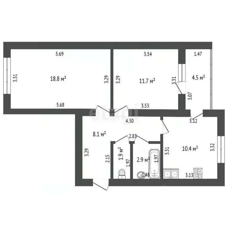 2-к кв. Башкортостан, Стерлитамак Волочаевская ул., 22Б (56.1 м) - Фото 0