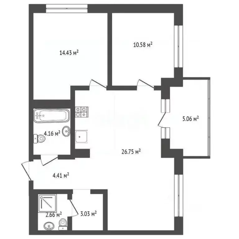 2-к кв. Тюменская область, Тюмень Ставропольская ул., 10 (66.0 м) - Фото 2