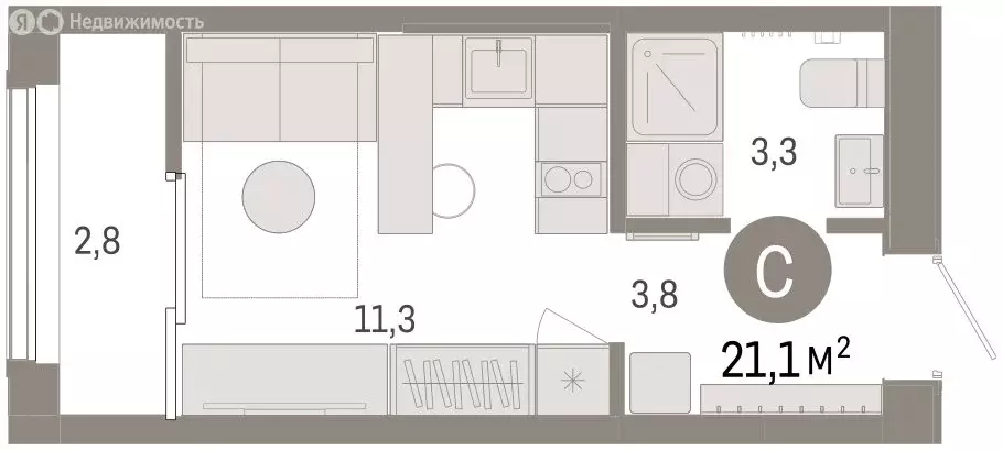 1-комнатная квартира: Тюмень, Краснооктябрьская улица, 4к2 (21.3 м) - Фото 2