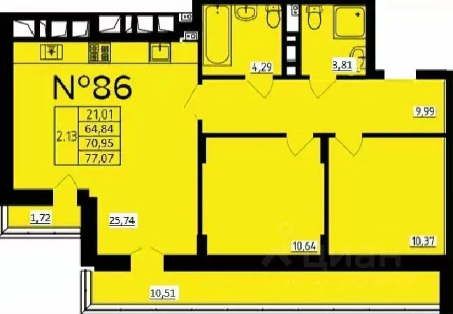 2-к кв. Тульская область, Тула пер. Шевченко, 5 (70.95 м) - Фото 0