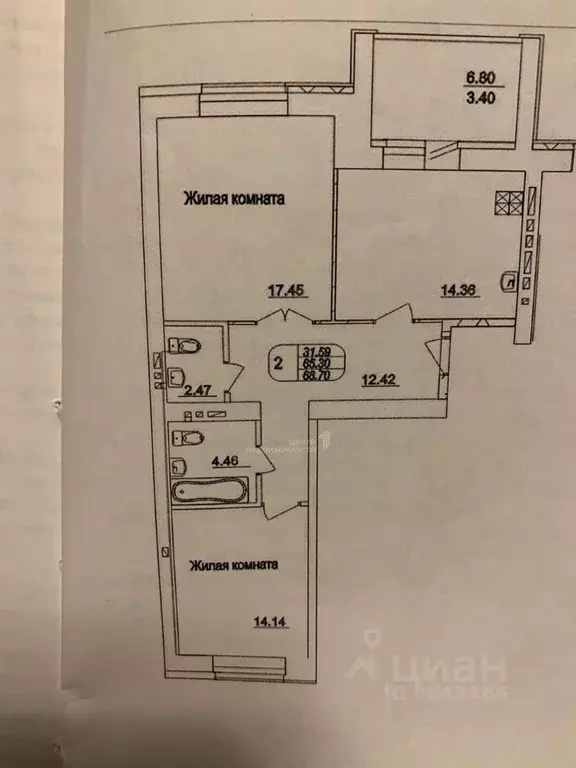 2-к кв. Татарстан, Казань ул. Салиха Батыева, 13 (68.7 м) - Фото 2