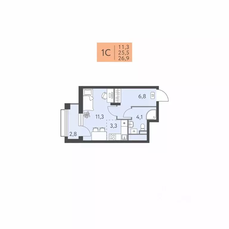 Студия Пермский край, Пермь ул. Левченко, 8 (26.9 м) - Фото 1