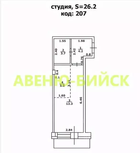 Студия Алтайский край, Бийск ул. Михаила Митрофанова, 2 (27.9 м) - Фото 1