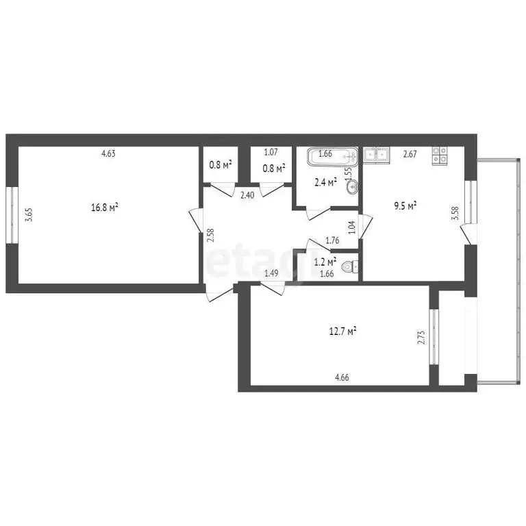 2-комнатная квартира: посёлок Кача, улица Авиаторов, 32 (53.4 м) - Фото 0