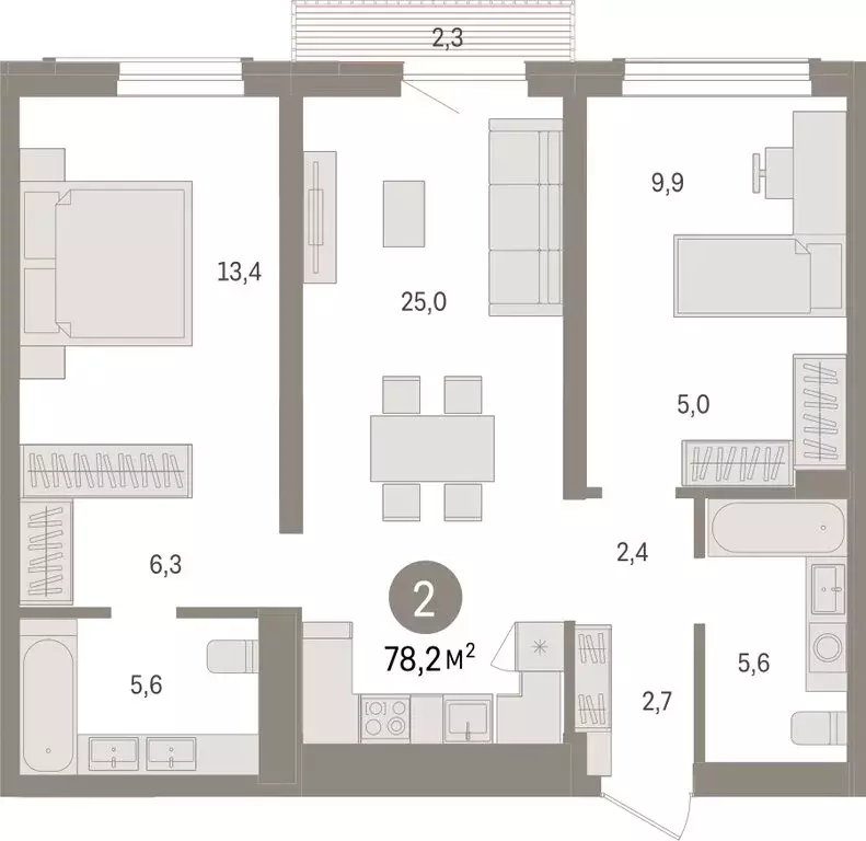 2-комнатная квартира: Новосибирск, улица Аэропорт (78.15 м) - Фото 1