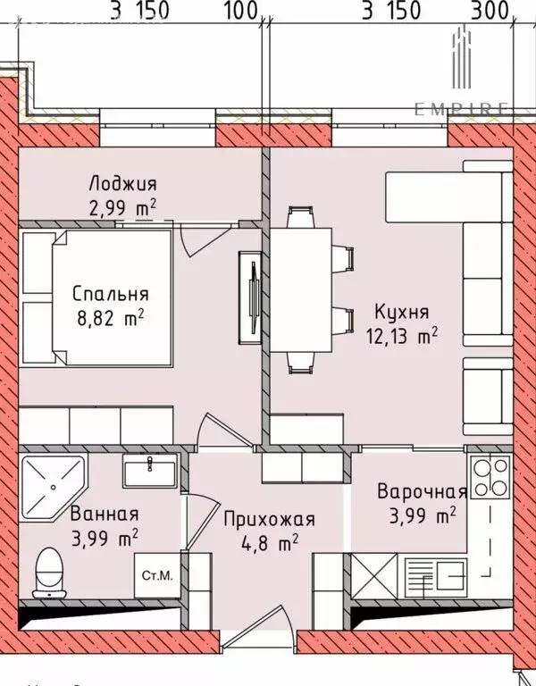 1-комнатная квартира: Грозный, улица Мамсурова, 5 (36.72 м) - Фото 1