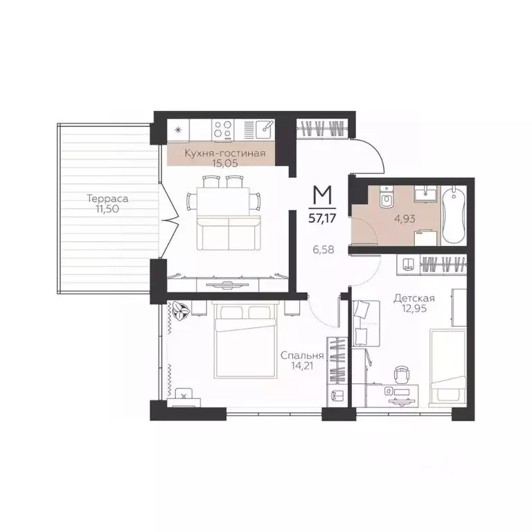 2-к кв. Тульская область, Тула  (57.17 м) - Фото 1