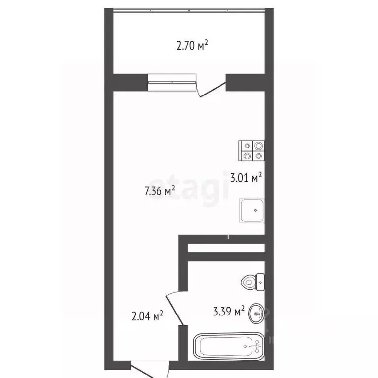 Студия Тюменская область, Тюмень ул. Новоселов, 115 (15.8 м) - Фото 1