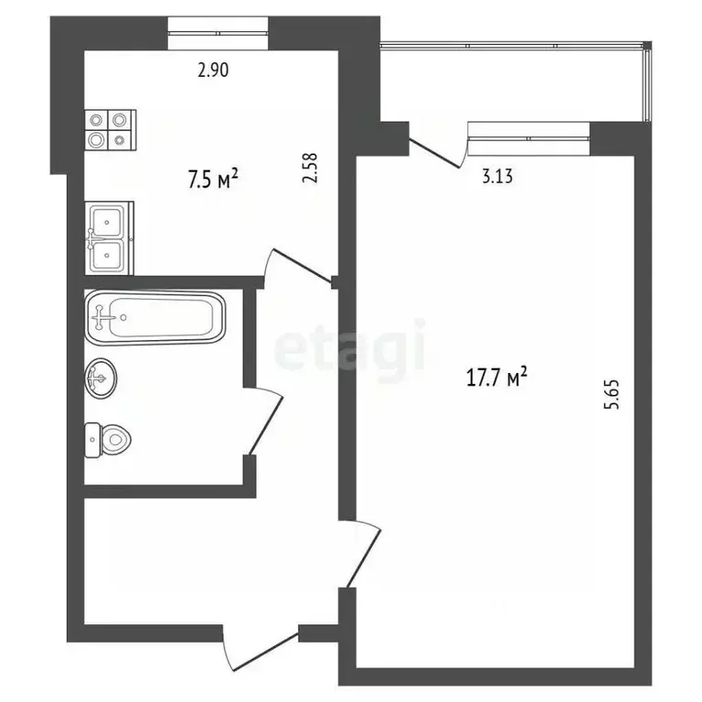 1-к кв. Омская область, Омск просп. Мира, 163к1 (35.7 м) - Фото 2