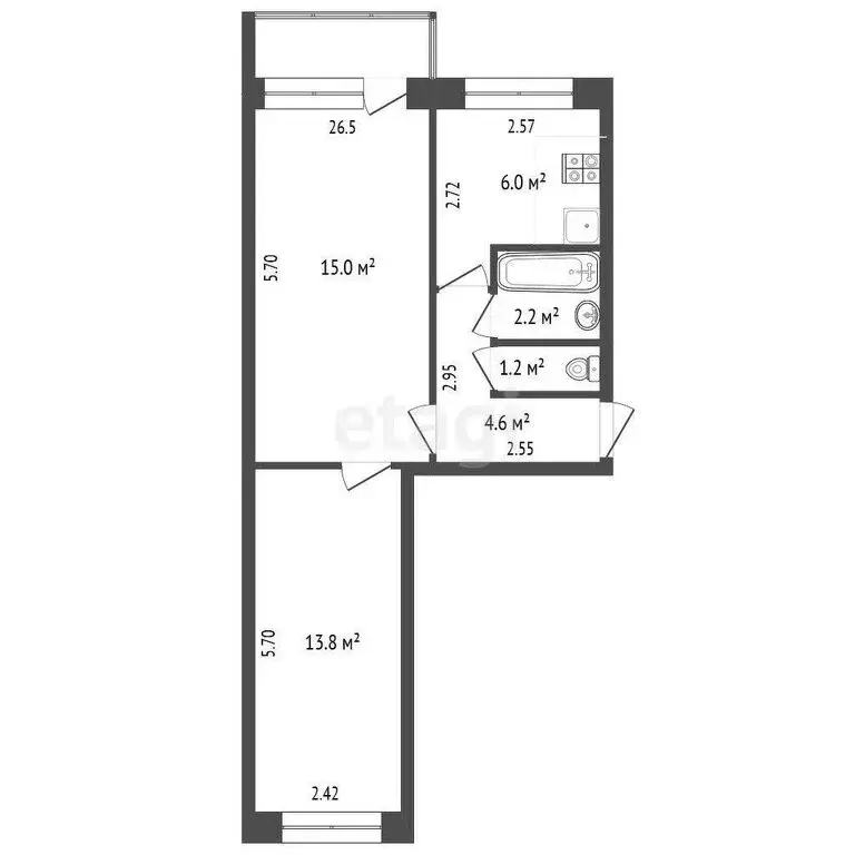 2-комнатная квартира: Кондрово, улица Ленина, 40 (43 м) - Фото 1