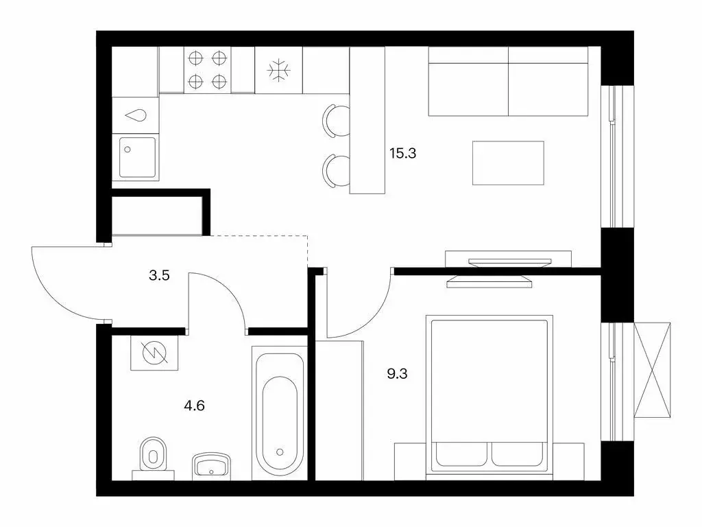 1-комнатная квартира: Южно-Сахалинск, жилой комплекс Уюн Парк (32.7 м) - Фото 1
