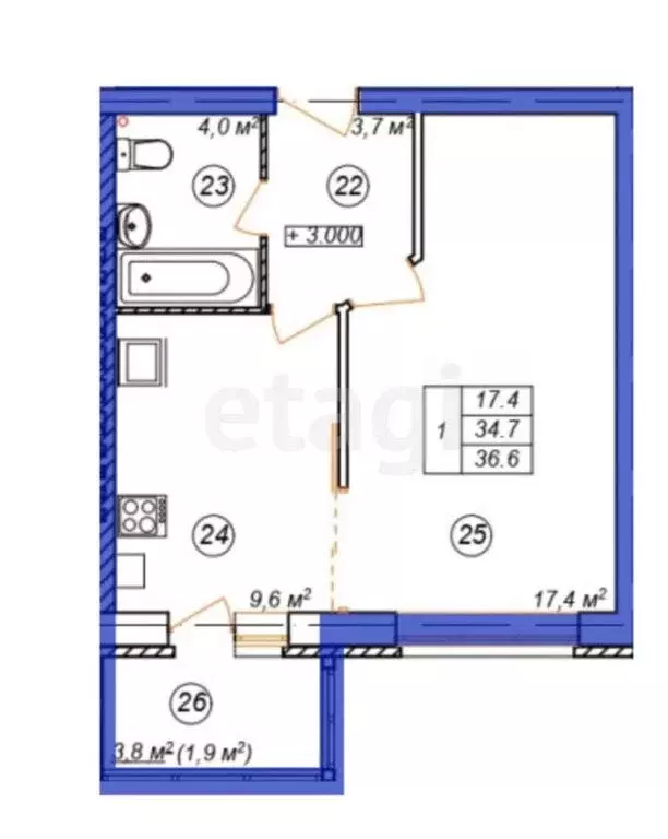 1-комнатная квартира: Кострома, микрорайон Венеция, 71 (36.6 м) - Фото 1