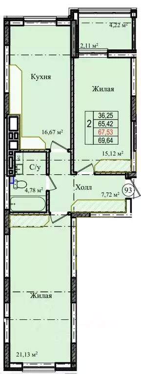 2-к кв. Калининградская область, Гурьевский муниципальный округ, пос. ... - Фото 1