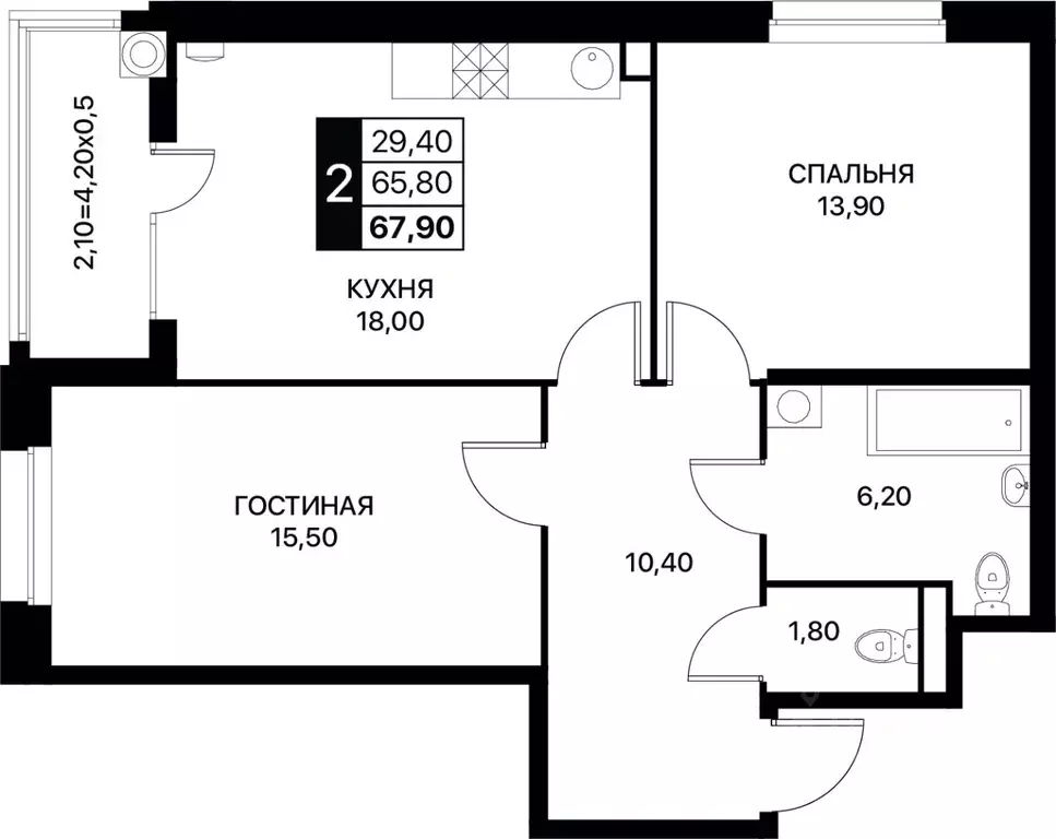 2-к кв. Ростовская область, Ростов-на-Дону просп. Шолохова (67.9 м) - Фото 0