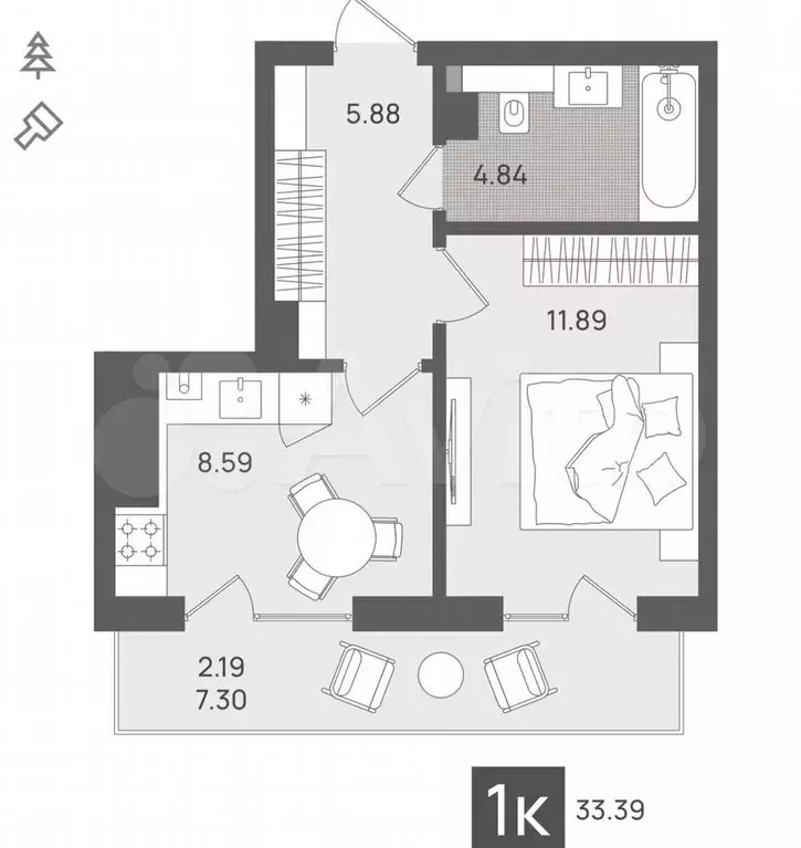 1-к. квартира, 34 м, 5/7 эт. - Фото 0