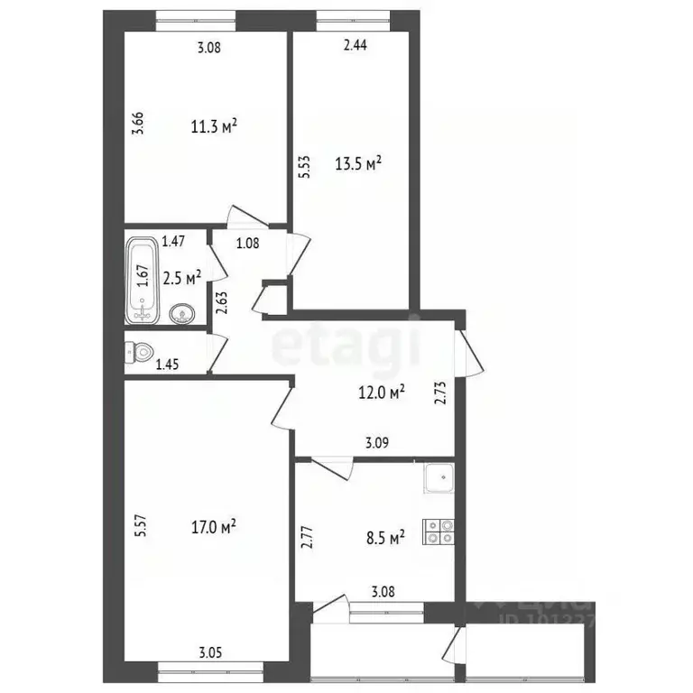 3-к кв. Ханты-Мансийский АО, Нягань 1-й мкр, 45 (67.9 м) - Фото 1