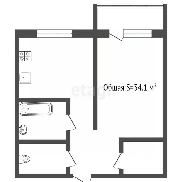 1-к кв. Кемеровская область, Прокопьевск Союзная ул., 76 (34.1 м) - Фото 1