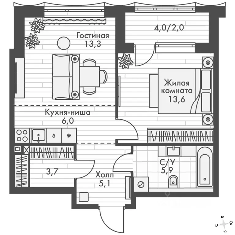 2-к кв. Нижегородская область, Нижний Новгород Черниговская ул. (49.6 ... - Фото 2
