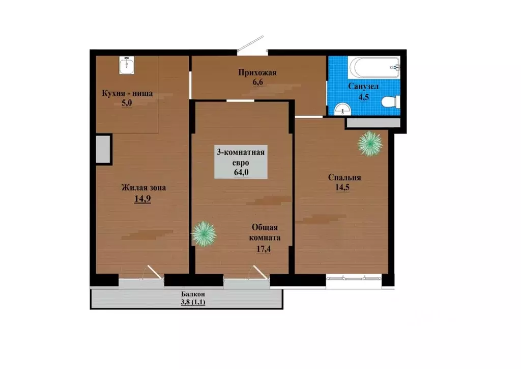 3-к кв. Забайкальский край, Чита просп. Маршала Жукова (63.7 м) - Фото 0