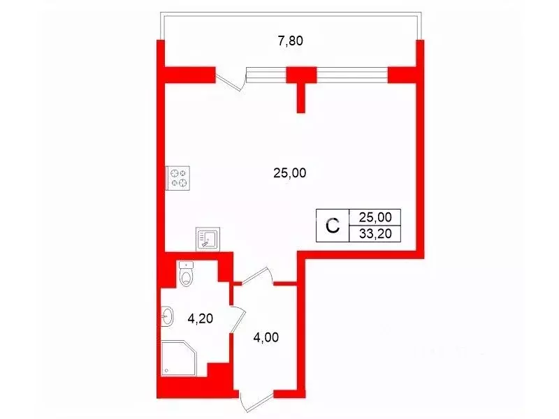 Студия Санкт-Петербург Ленинский просп., 43 (33.2 м) - Фото 1