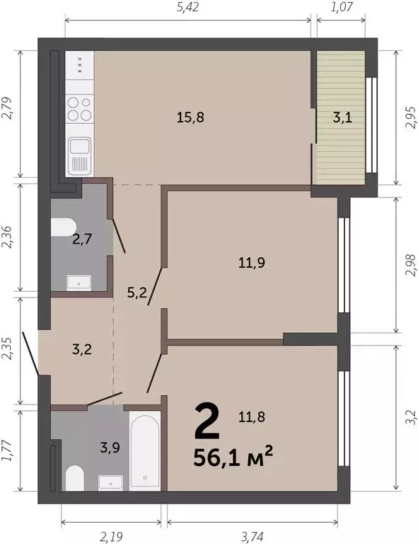 2-комнатная квартира: Екатеринбург, улица Краснолесья, 10/6 (55.7 м) - Фото 0