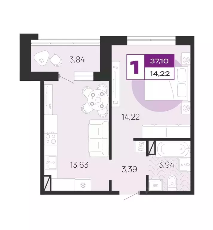 1-к кв. Брянская область, Брянск ул. А.К. Толстого, 3Б (37.1 м) - Фото 1