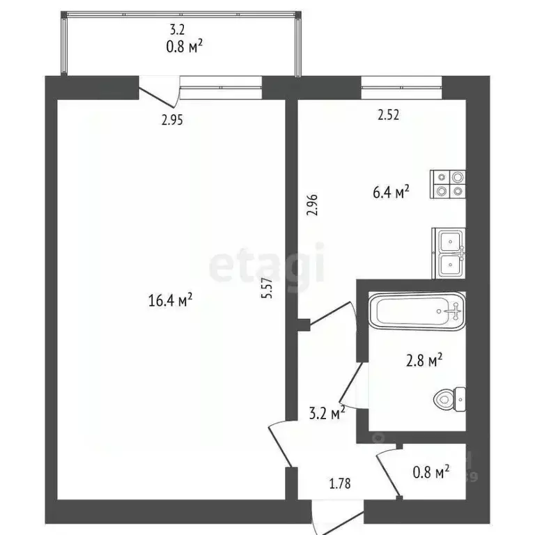 1-к кв. Башкортостан, Стерлитамак Вокзальная ул., 14А (29.6 м) - Фото 1