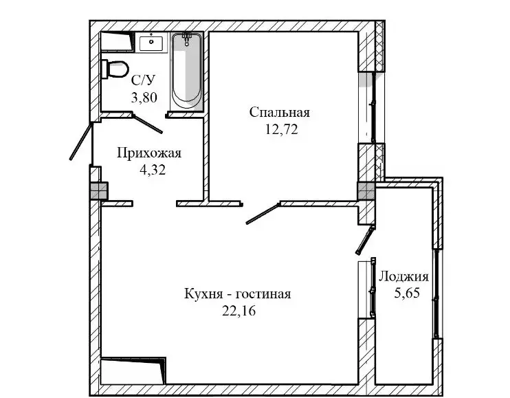 1-комнатная квартира: Нальчик, улица Тлостанова, 22 (48.65 м) - Фото 0