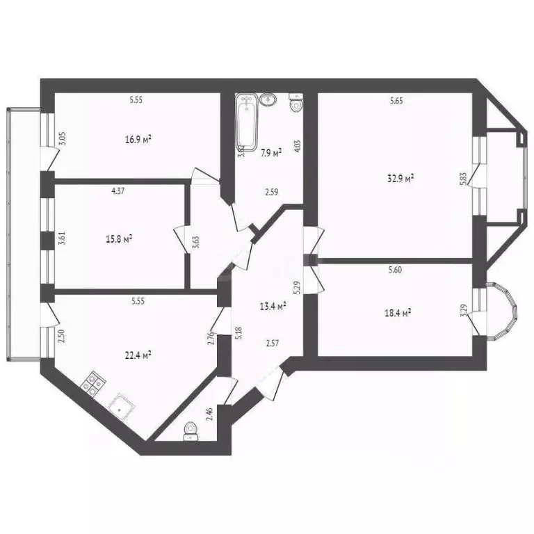 4-к кв. Тюменская область, Тюмень ул. Луначарского, 18/1 (136.4 м) - Фото 1