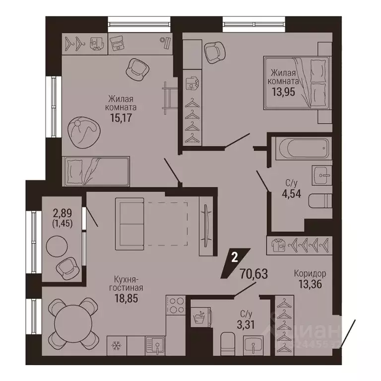 2-к кв. Свердловская область, Екатеринбург Центральный жилрайон, Дом 7 ... - Фото 1