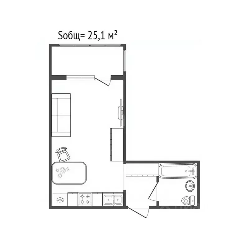 Студия Новосибирская область, Новосибирск Игарская ул., 5 (25.1 м) - Фото 2
