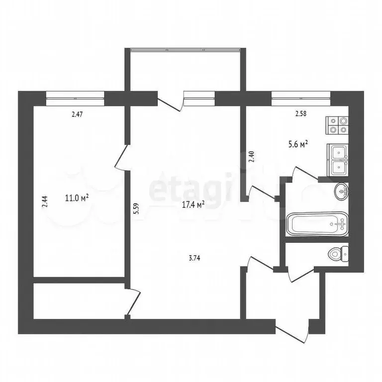 2-к. квартира, 50 м, 3/9 эт. - Фото 0