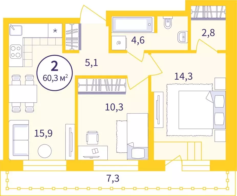 2-комнатная квартира: Екатеринбург, улица Репина, 111 (55.22 м) - Фото 0