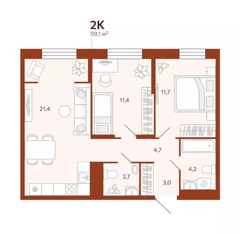 2-к кв. Тюменская область, Тюмень ул. Новаторов, 28 (59.06 м) - Фото 0