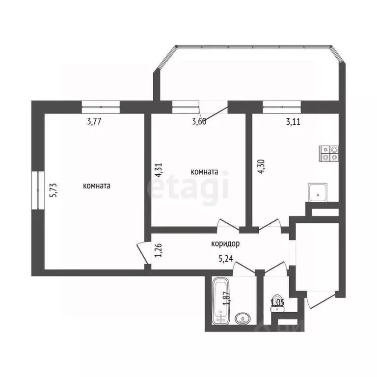 2-к кв. Ханты-Мансийский АО, Сургут ул. Крылова, 53/4 (64.8 м) - Фото 1