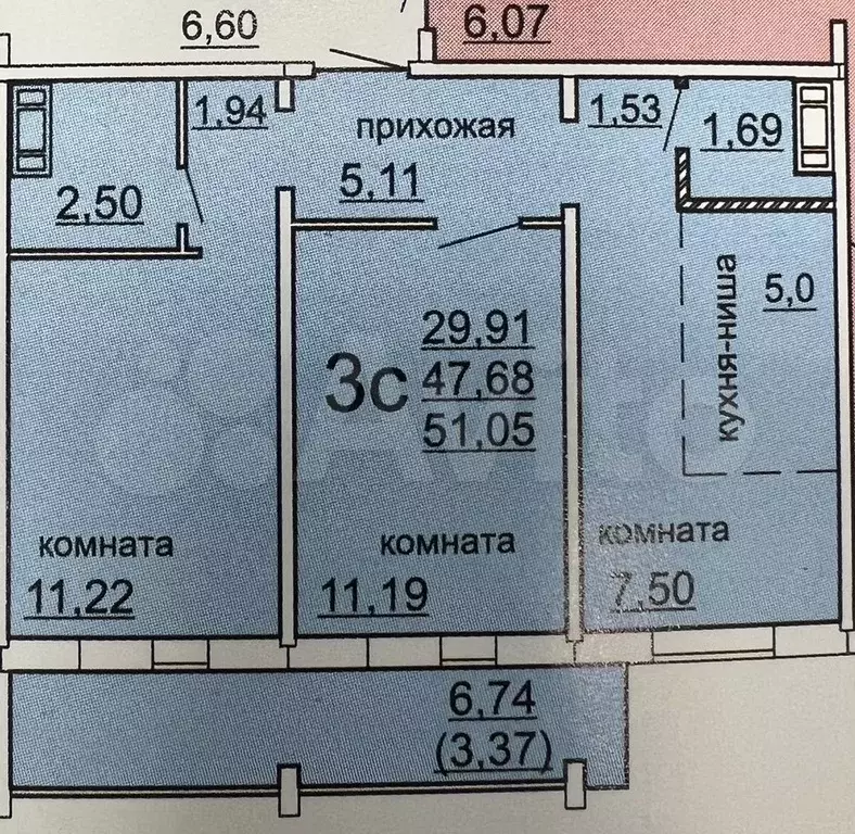 2-к. квартира, 51,1 м, 5/10 эт. - Фото 0