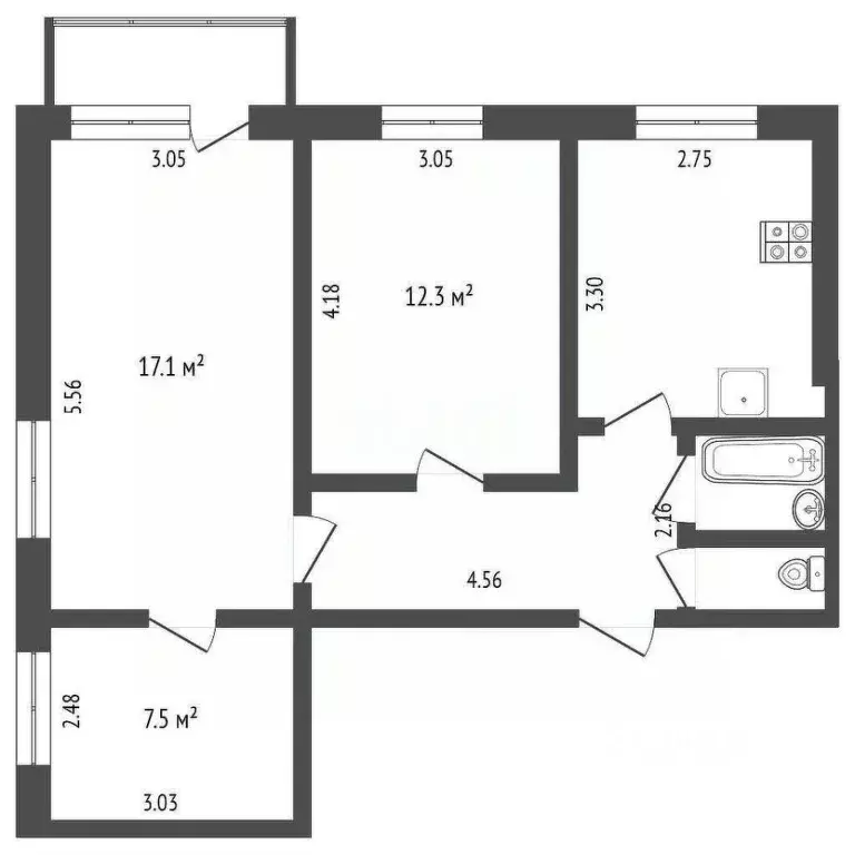 3-к кв. Кемеровская область, Новокузнецк просп. Запсибовцев, 13 (58.5 ... - Фото 2