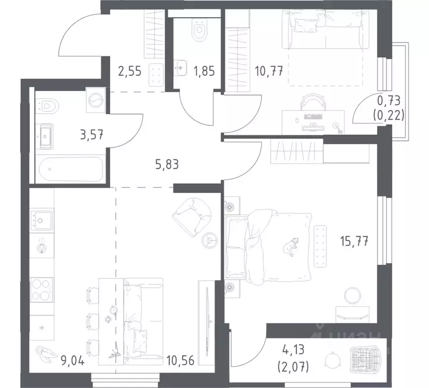 2-к кв. Башкортостан, Уфа ул. Минигали Губайдуллина, 8к9 (62.23 м) - Фото 1