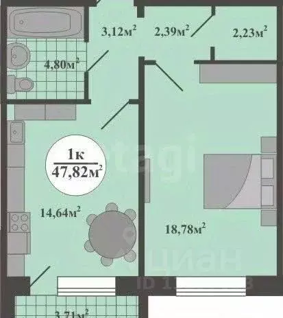 1-к кв. Тверская область, Тверь ул. Левитана, 52 (50.0 м) - Фото 2
