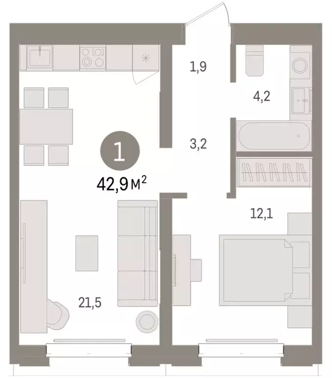 1-комнатная квартира: Тюмень, жилой комплекс На Минской (42.94 м) - Фото 1