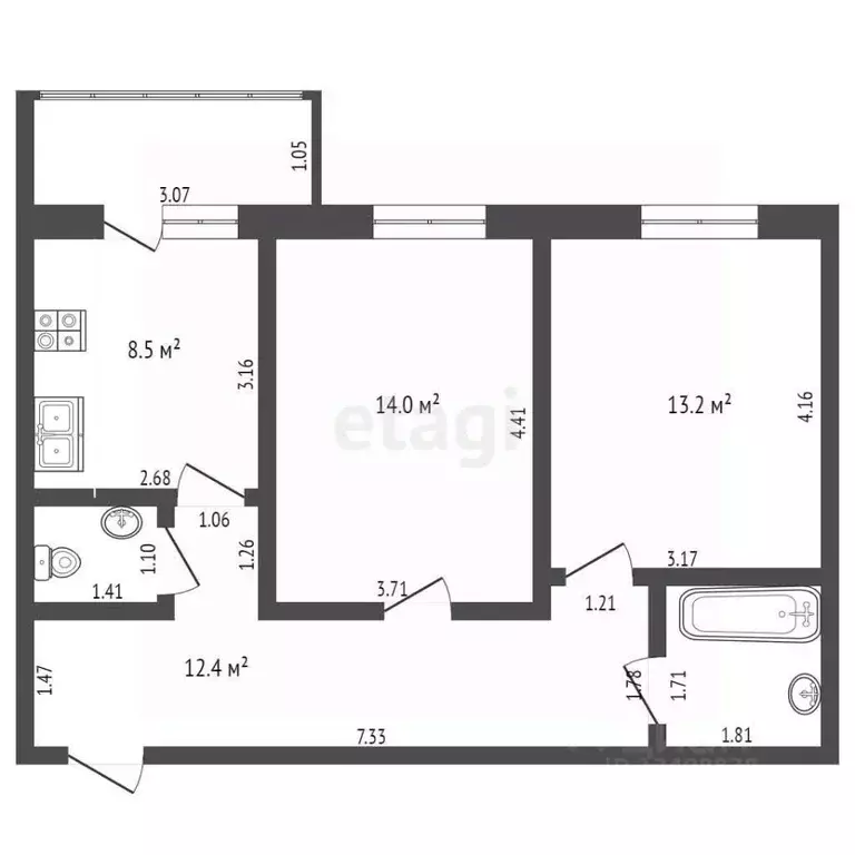 2-к кв. Ханты-Мансийский АО, Ханты-Мансийск ул. Свободы, 61 (52.8 м) - Фото 1