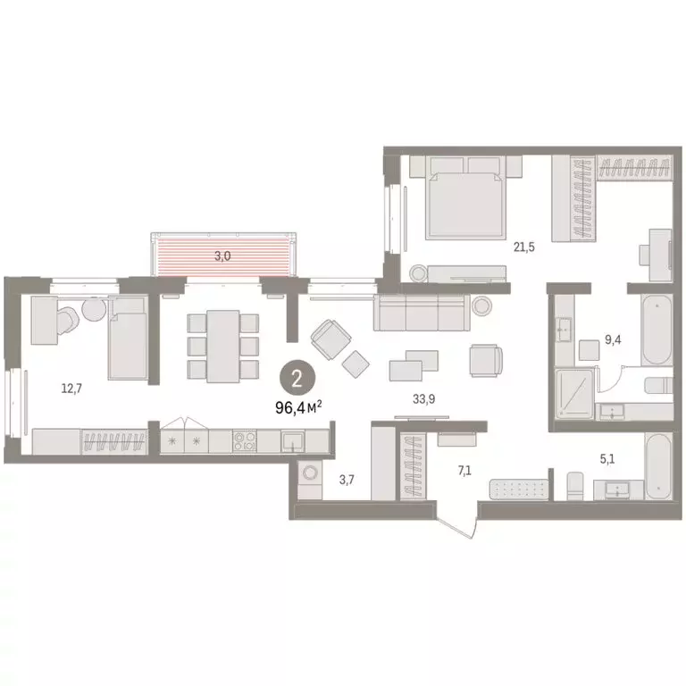 2-комнатная квартира: Тюмень, жилой комплекс На Минской (96.44 м) - Фото 1