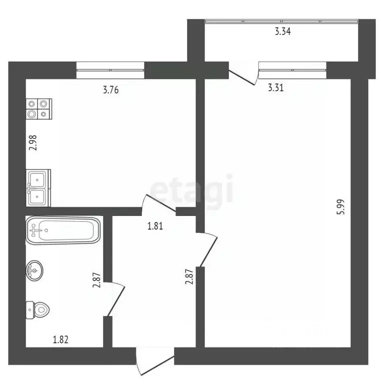 1-к кв. Ивановская область, Кохма ул. Московская, 51 (44.7 м) - Фото 1