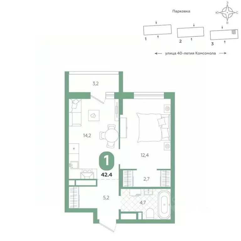 1-к кв. Свердловская область, Екатеринбург ул. 40-летия Комсомола, 2 ... - Фото 0