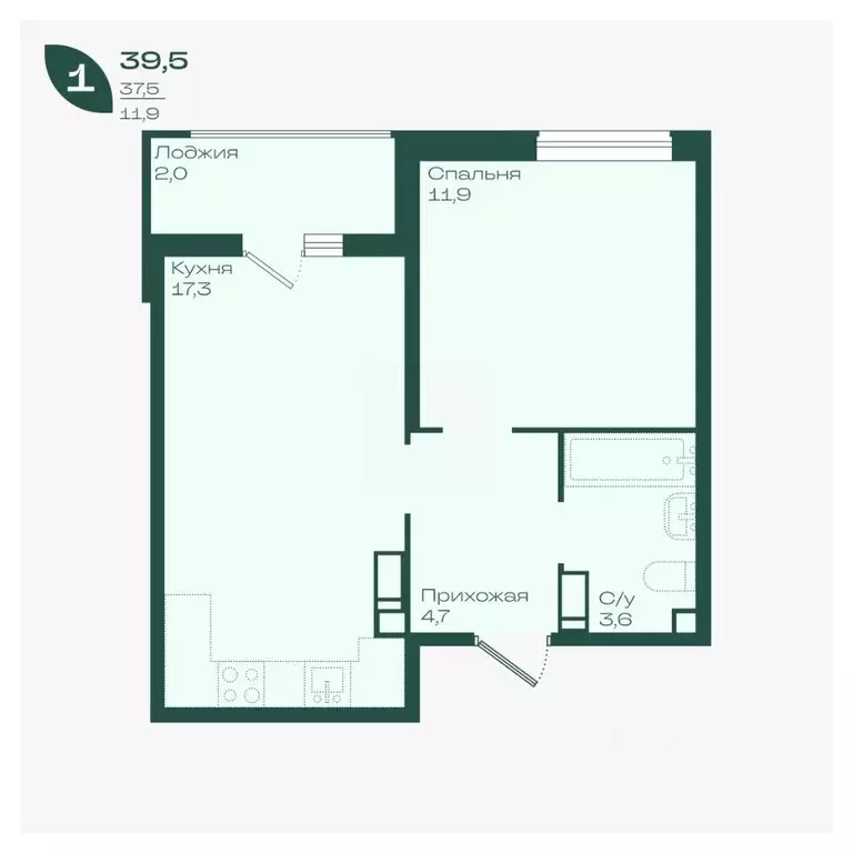 1-к кв. Краснодарский край, Краснодар Ботаника жилой комплекс (39.5 м) - Фото 1